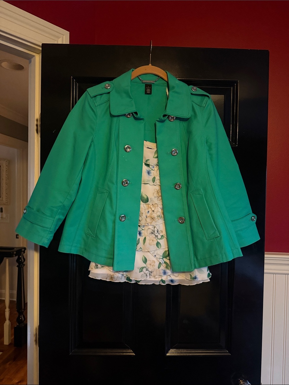 White House Black Market Green Double-Breasted Pea Coat